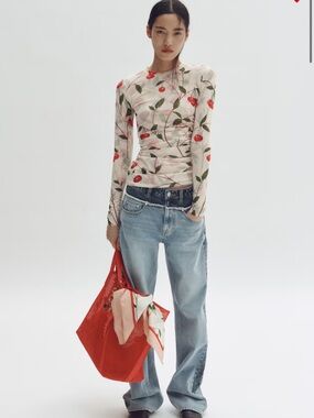 H&M Stella McCartney Cherry Print Mesh Top Size XS